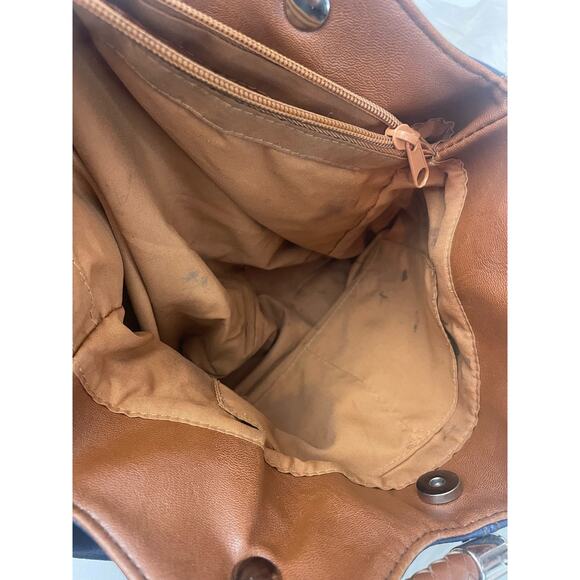 Women's Navy and Brown Handbag Purse Preowned - Picture 3 of 4